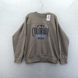 League Womens Medium Colorado Boulder USA Sweatshirt Taupe Brown Crew Neck New